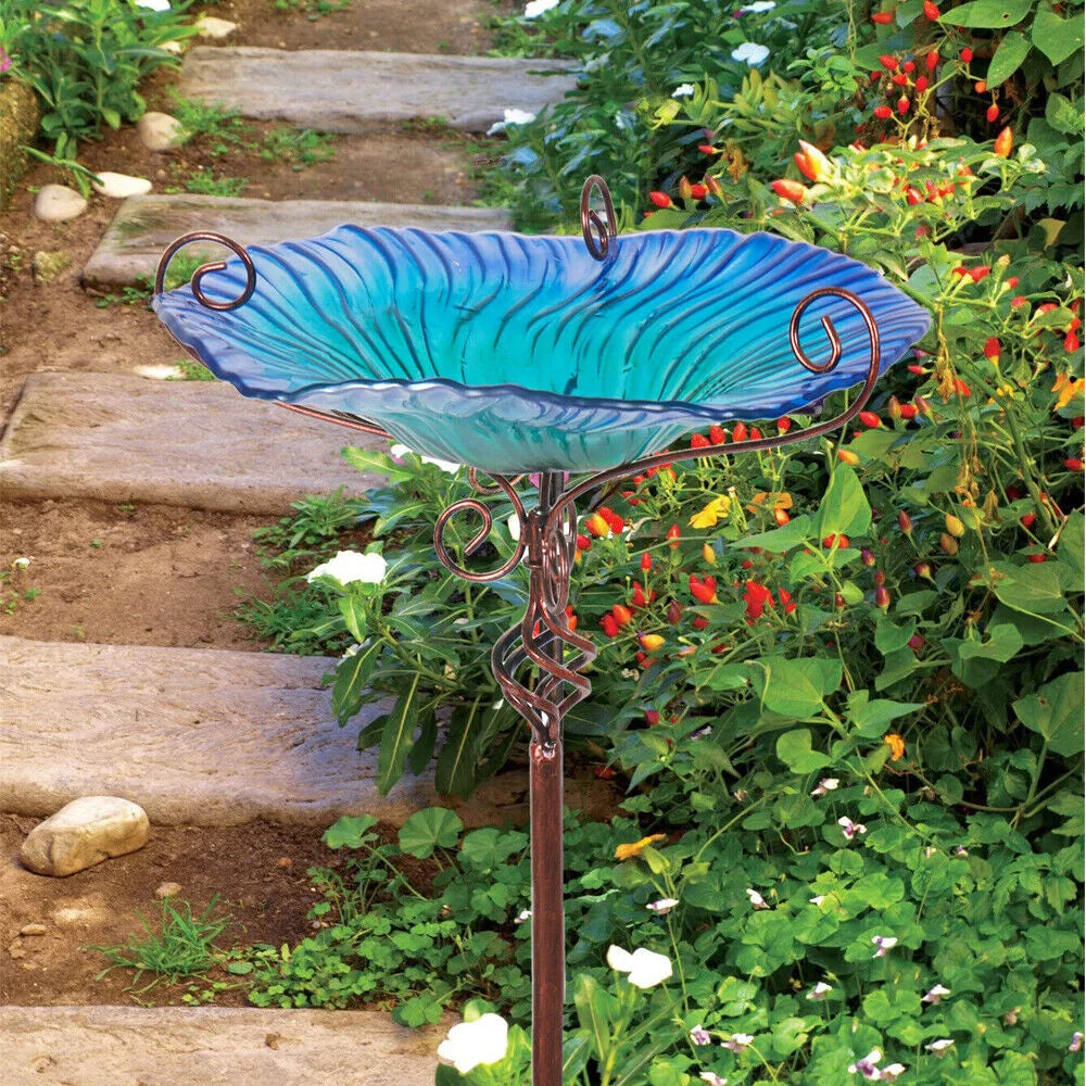 Outdoor Glass Bird Bath Feeding Bowl For Garden And Balcony