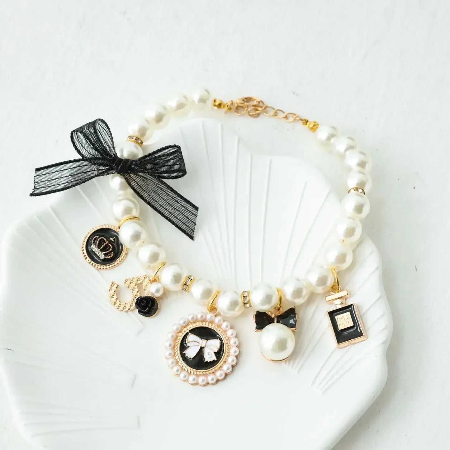 Pet Bow Pearl Collar Jewelry With Rhinestone For Cats And Dogs