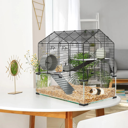 Studyset Hamster Cage With Deep Tempered Glass Bottom 3 Tiers