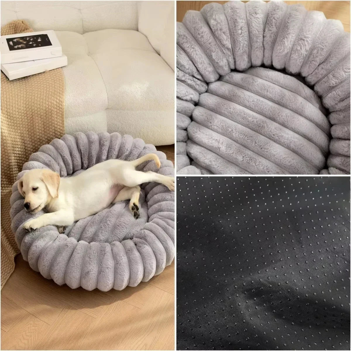 NONECN Round Plush Pet Bed For Dogs And Cats Winter Warm Shelter