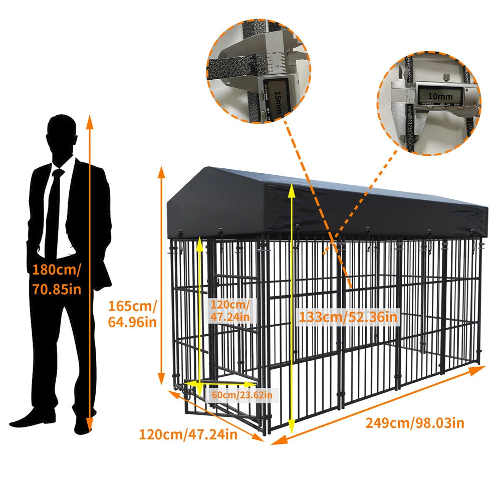 BORWAR Heavy Duty Dog Kennel Welded Metal Playpen With Roof