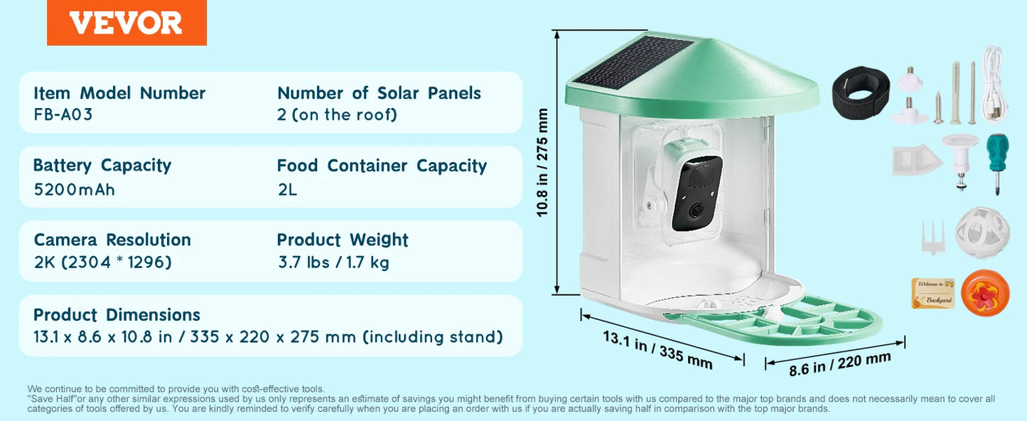 SucceBuy 2K Solar Bird Feeder Camera AI Identify Birds
