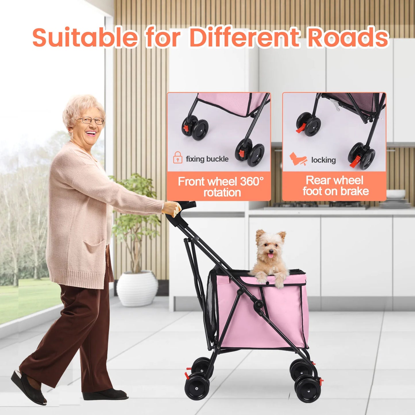 Wedyvko Shopping Trolley Dog Stroller Four Wheels Folding Cart