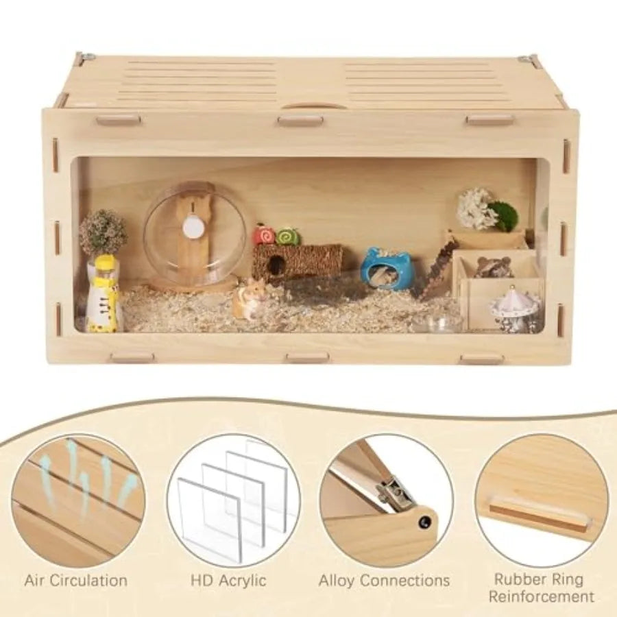 XMSJCN Wooden Hamster Cage Chewproof Bigger World Habitat