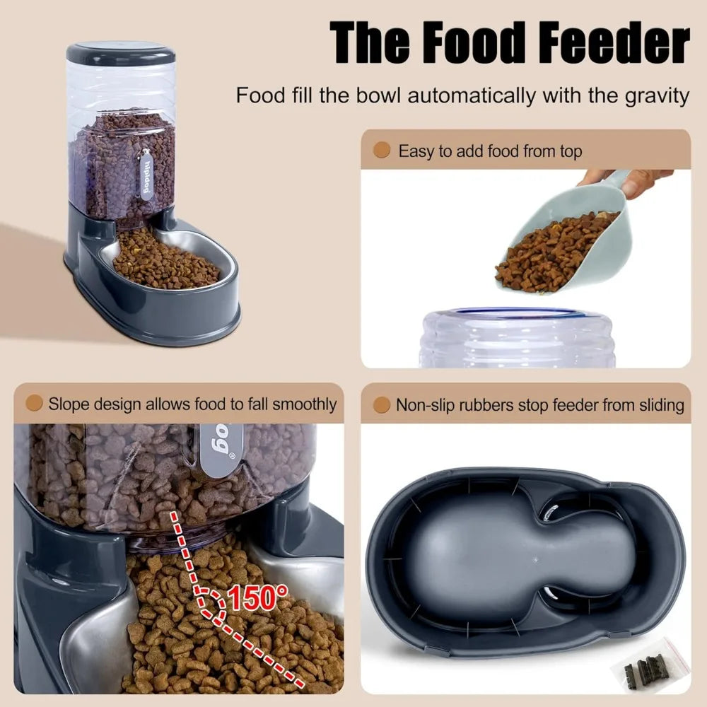 Automatic Pet Feeder And Water Dispenser With Stainless Steel Bowls