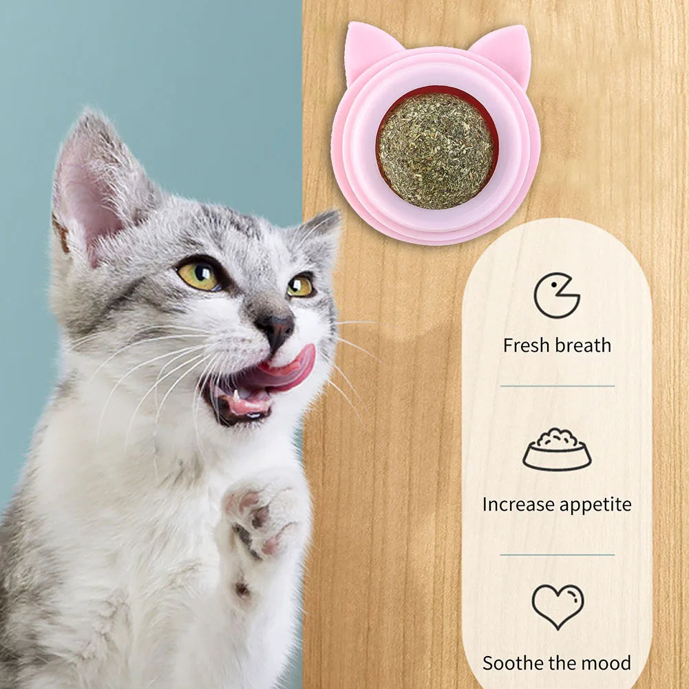 Shunmaii Rotatable Cat Cleaning Toy With Self Adhesive Catnip Balls