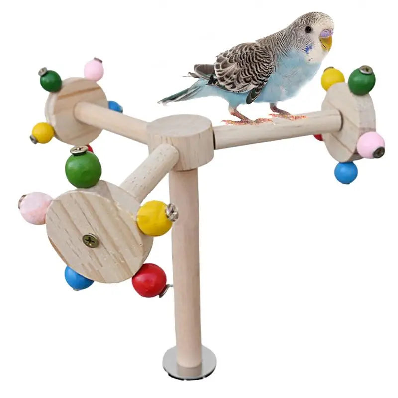 Wood Perch Toy With Rotating Balls Interactive Bird Stand