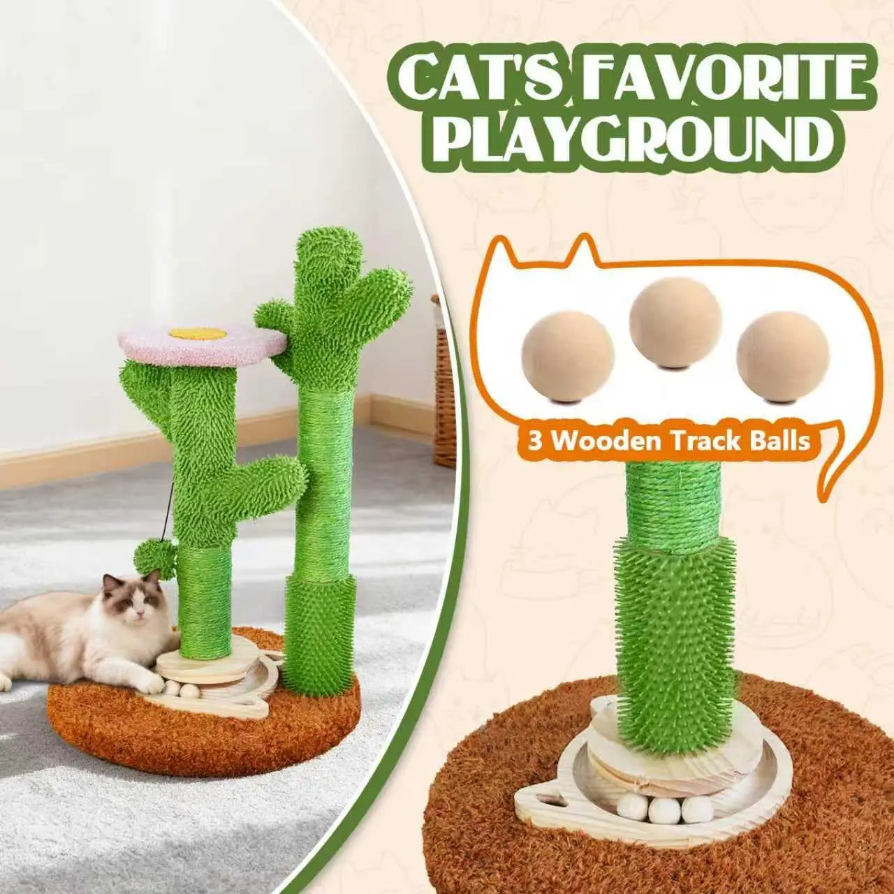 Diy Cactus Cat Scratching Post With Brush Ball Toy Sisal