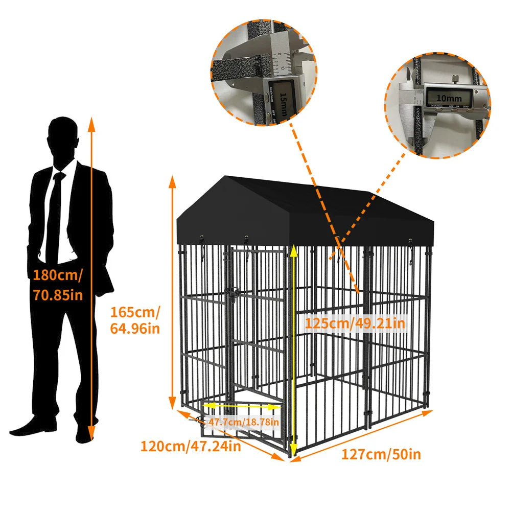 BORWAR Heavy Duty Dog Kennel Welded Metal Playpen With Roof