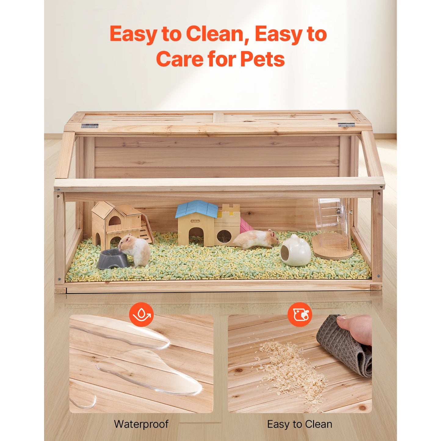 SucceBuy Wooden Hamster Habitat Cage With 270 Degree Viewing
