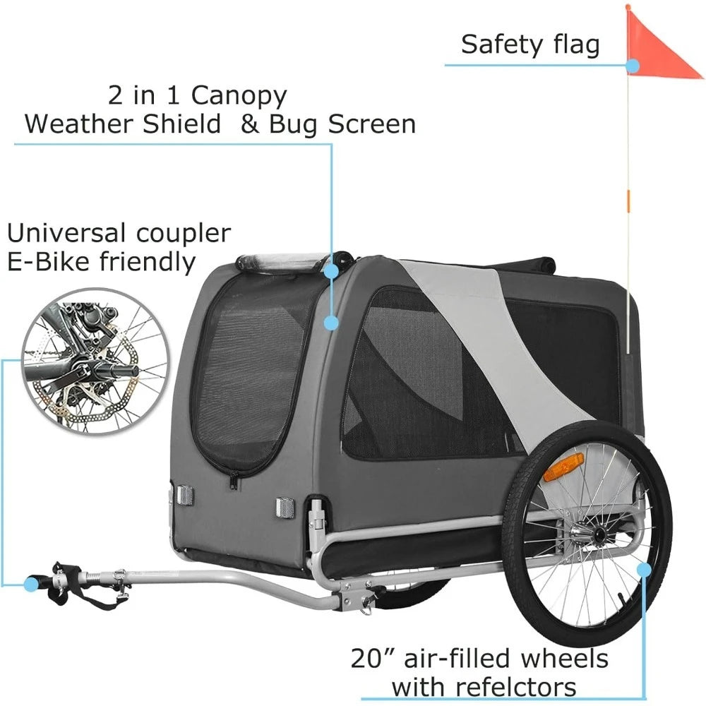 Pet Bike Trailer For Dogs Up To 100 Lbs With Durable Carrier
