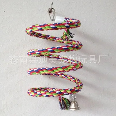 Multicolor Parrot Bird Toys Rope Bell Swing Perch Climbing Cage