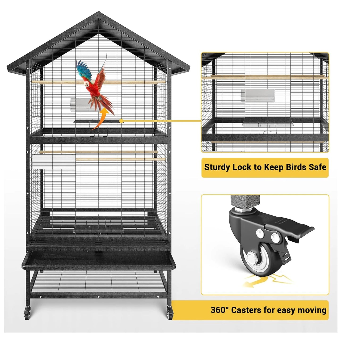 HiMISSCN Steel Parrot Breeding Cage for Large Birds With Casters