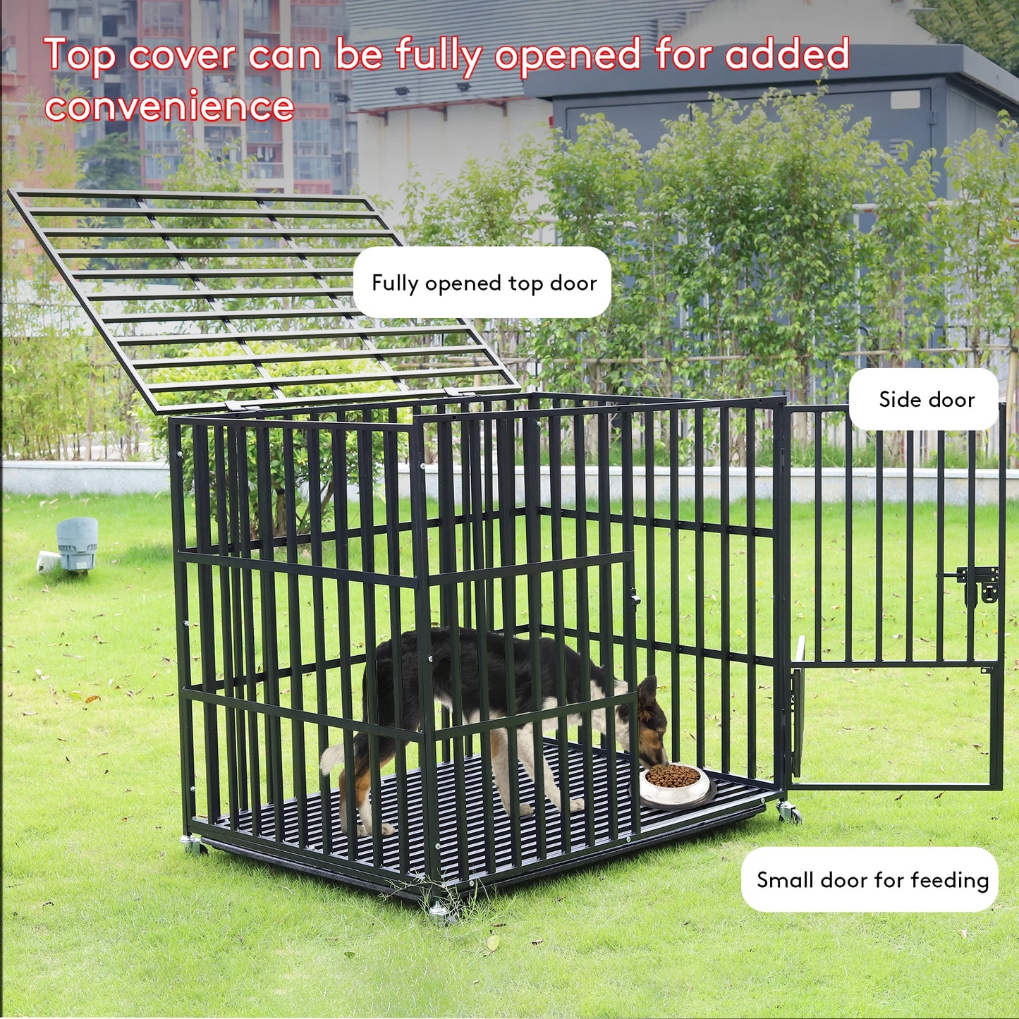 BINGOPAW Heavy Duty Dog Crate With Lockable Wheels Removable Tray