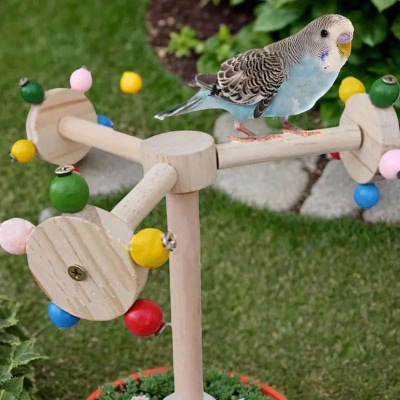 Wood Perch Toy With Rotating Balls Interactive Bird Stand