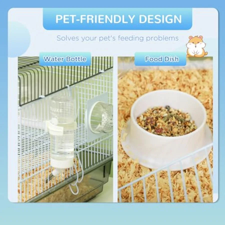 NONECN Hamster Cage 2 Levels With Tubes And Exercise Wheel