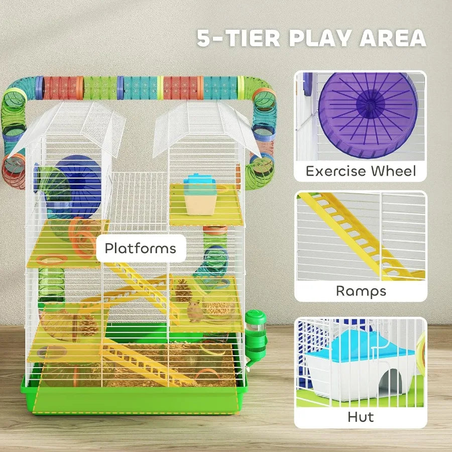 NONECN Hamster Cage 5 Tier Habitat Tunnels And Water Bottle