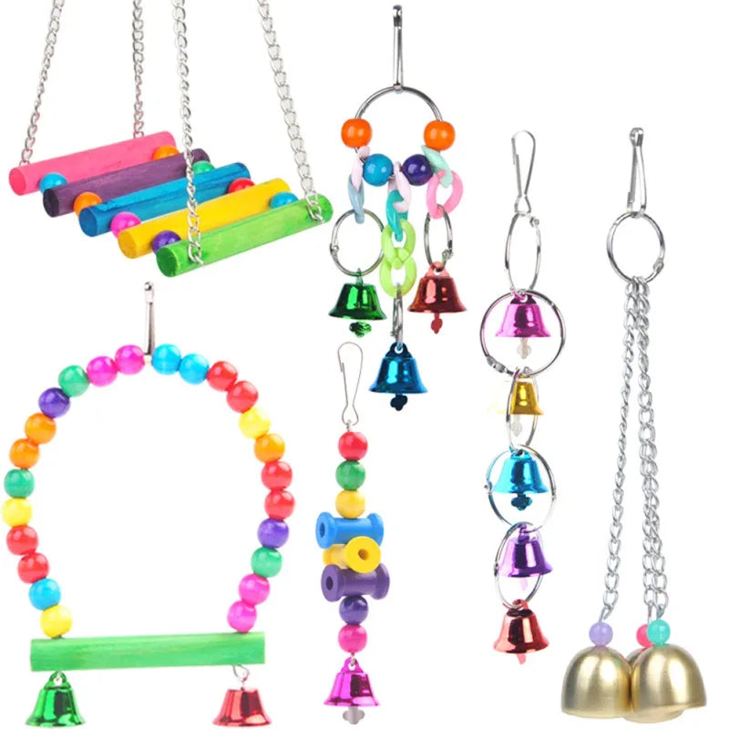 Wood Parrot Chewing Toy For Cage Hanging Swing Climb