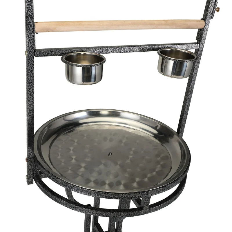Parrot Playstand With Solid Wood Perch, Feeding Bowls, Waste Tray, Toy Hook