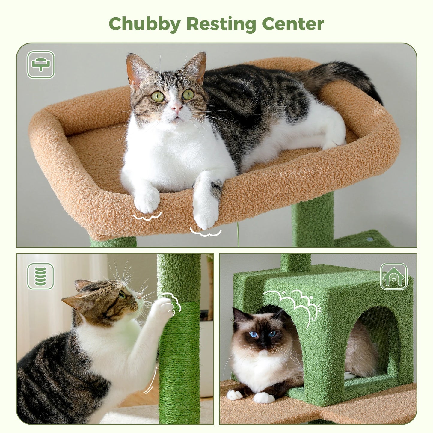 PAWZ Road Cactus Cat Tree Tower With Metal Plush Hammock