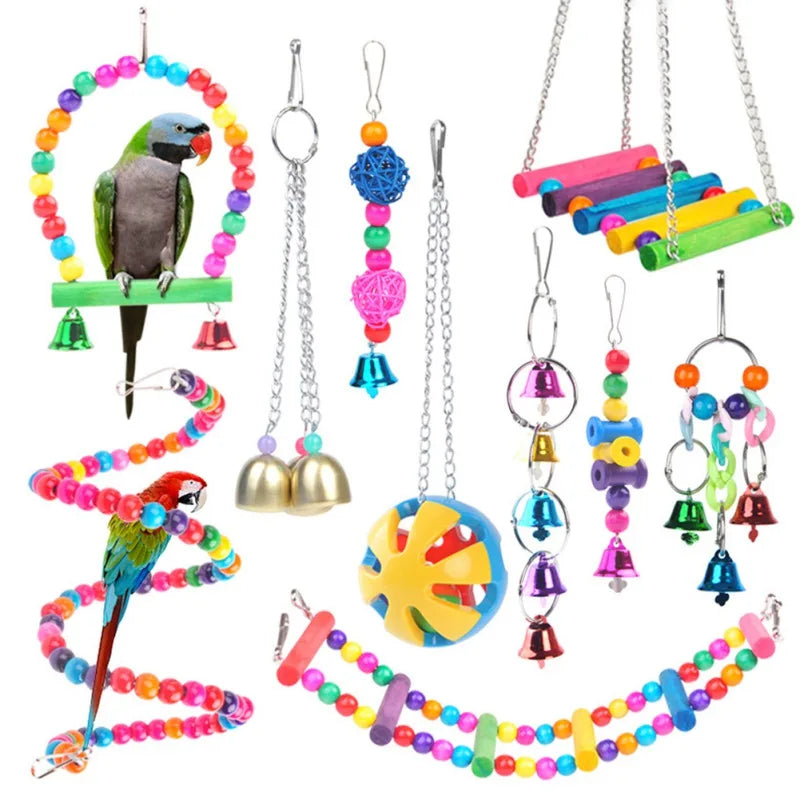 Wood Parrot Chewing Toy For Cage Hanging Swing Climb