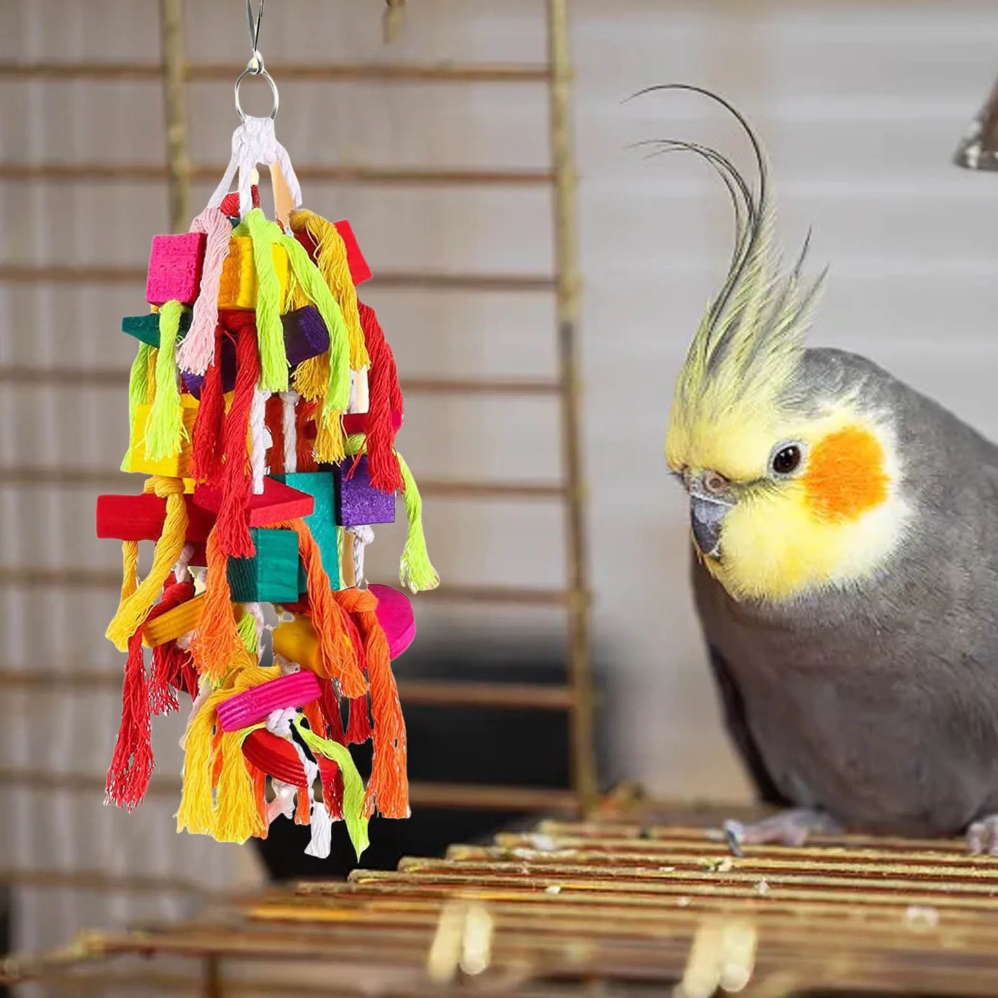 Rope Wooden Parrot Toy for Birds Gnawing Play Features