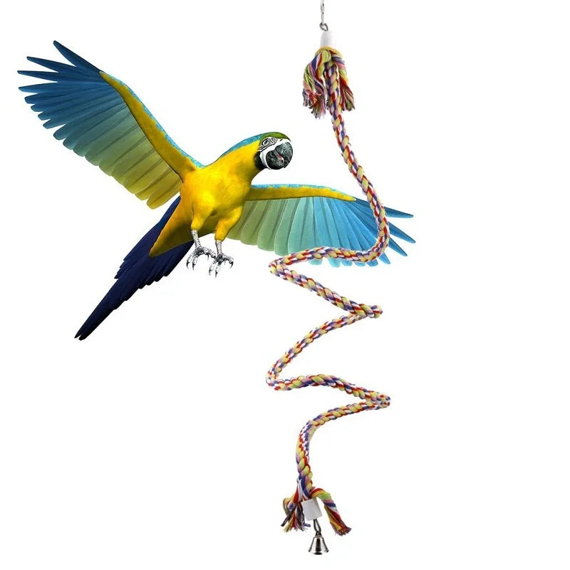 Multicolor Parrot Bird Toys Rope Bell Swing Perch Climbing Cage