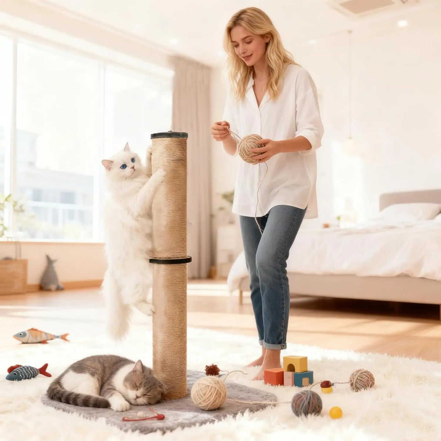 Cat Scratching Post Sisal and Plush Pad for Indoor Cats