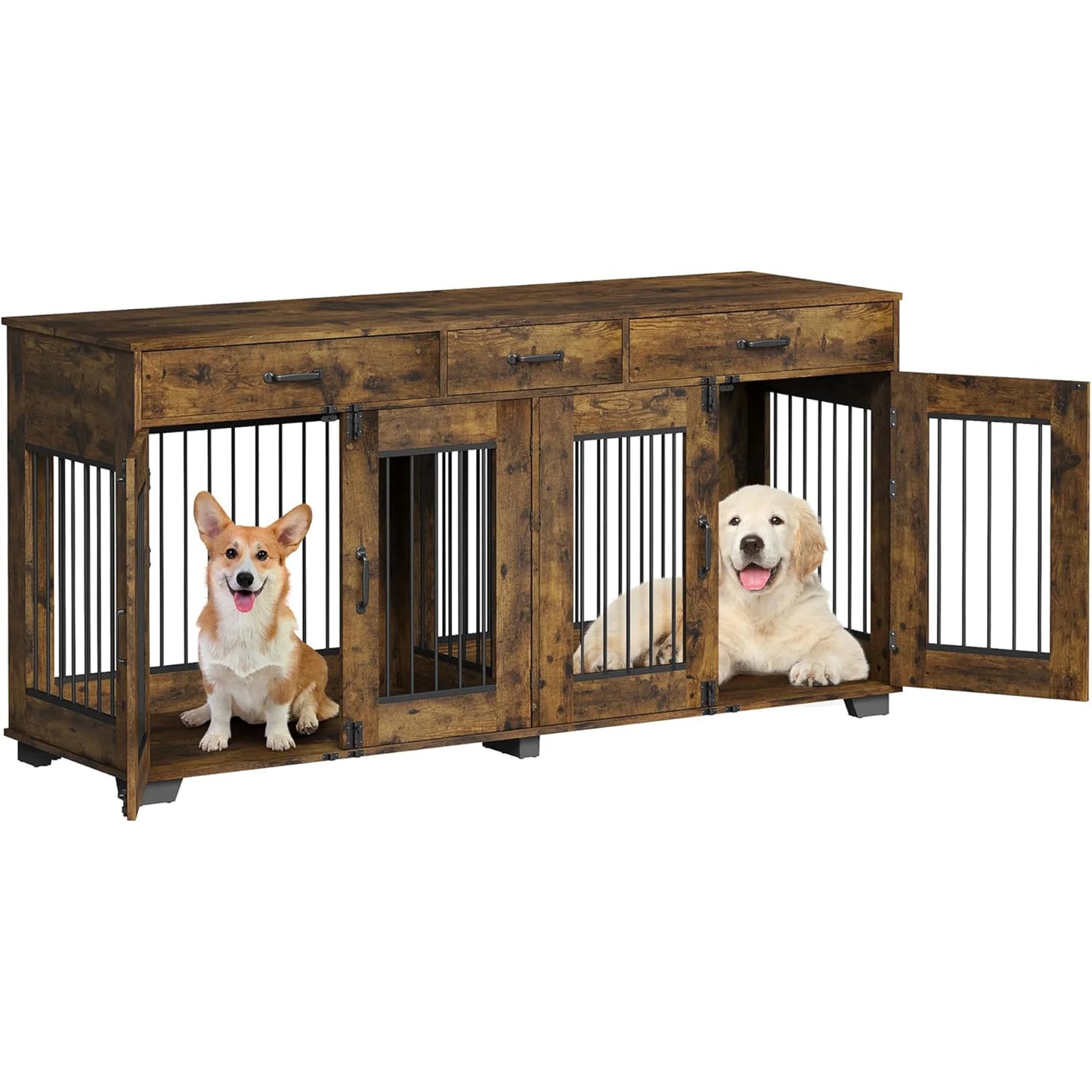 HiMISS Heavy Duty Double Dog Crate Furniture With Divider