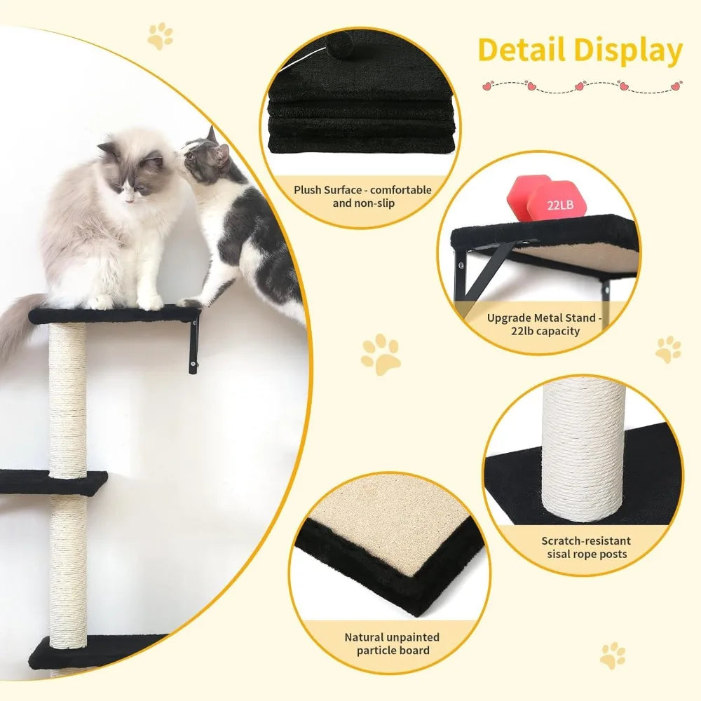 Five Piece Wall Mounted Cat Shelves And Scratcher Set