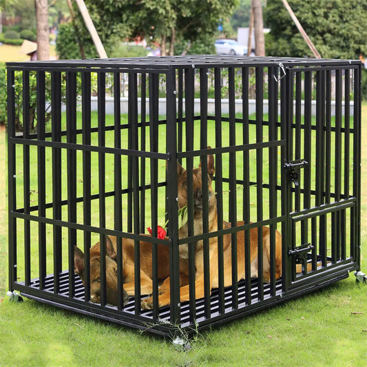 BINGOPAW Heavy Duty Dog Crate With Lockable Wheels Removable Tray