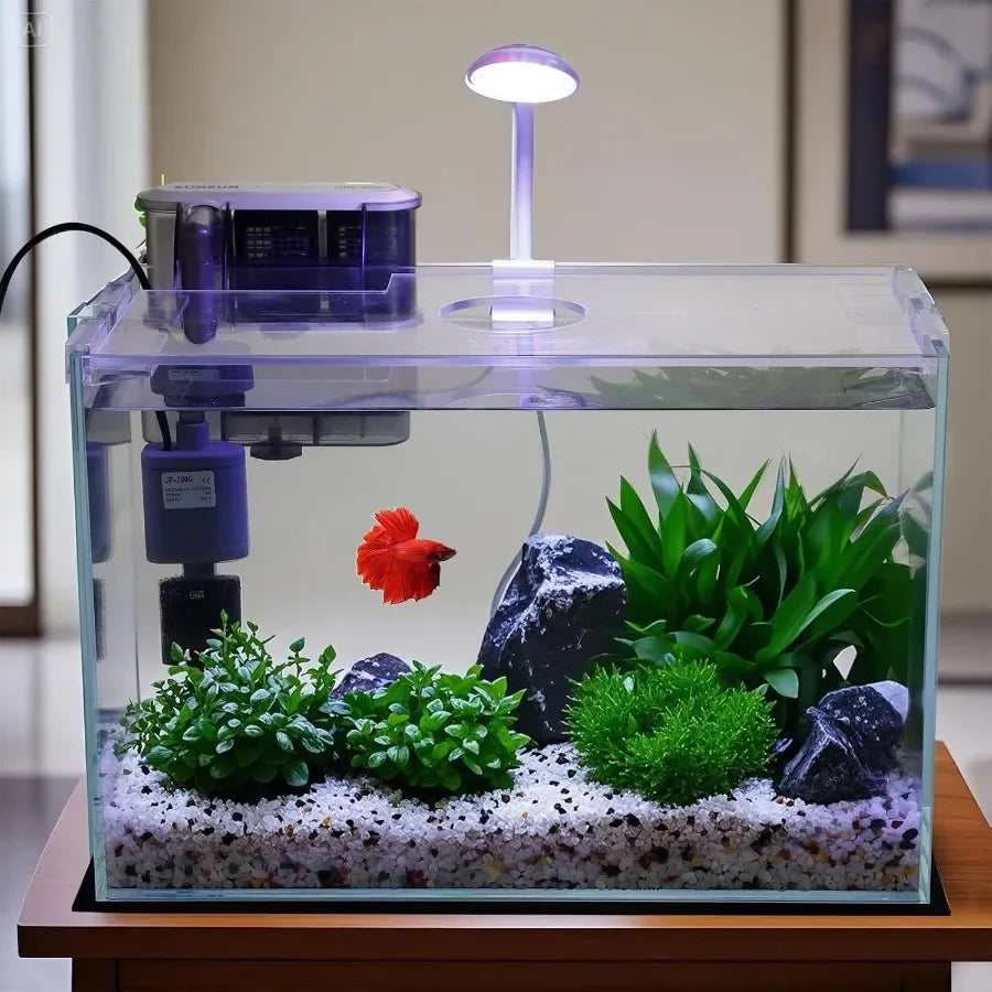 Glass Fish Tank Starter Kit With Built In LED Light