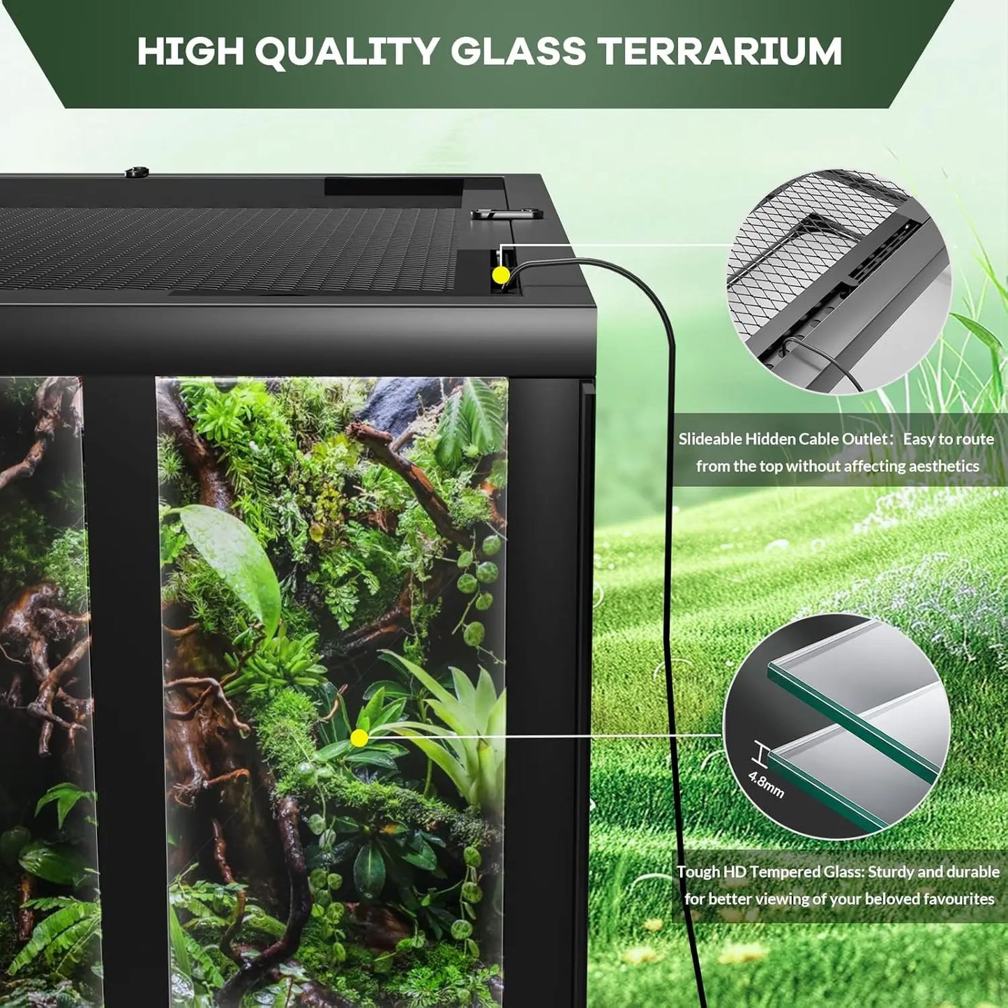 HiMISSH Glass Reptile Terrarium With Top And Side Ventilation