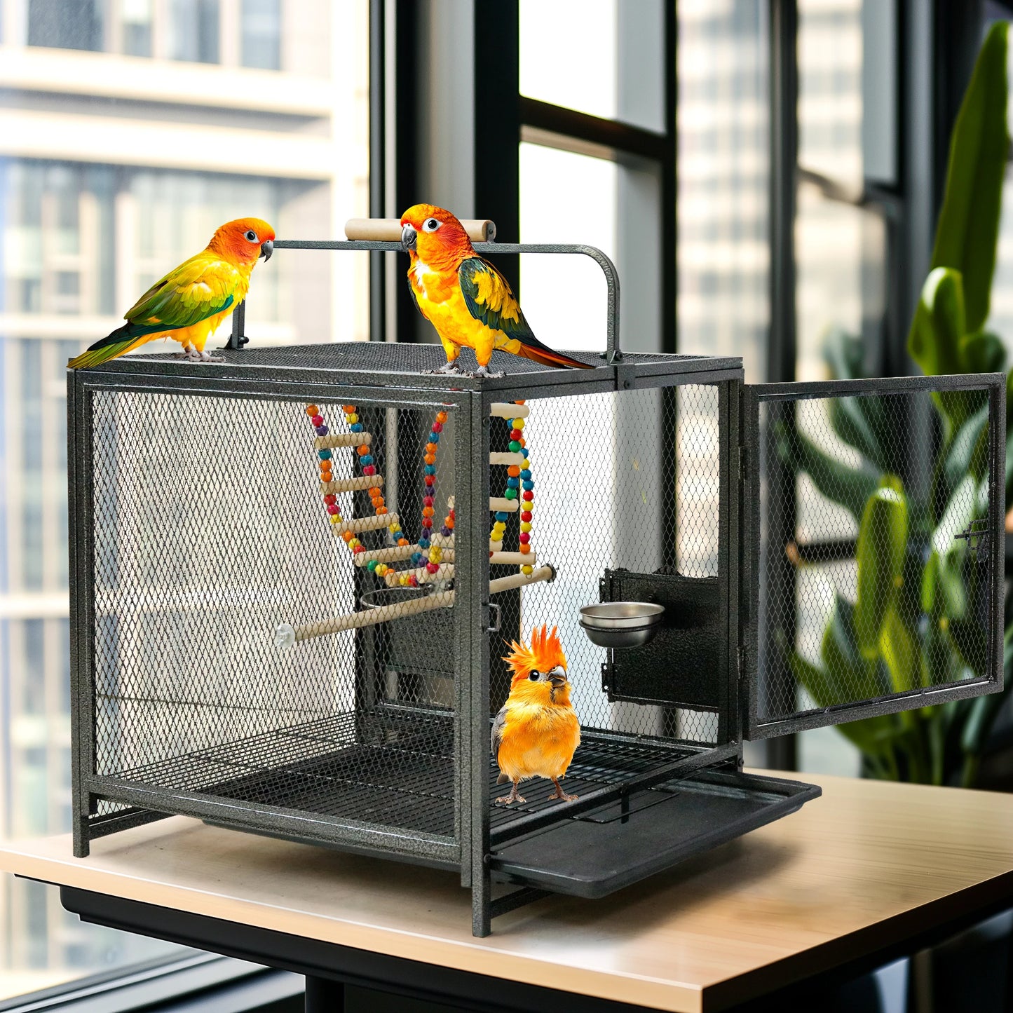 Wrought Iron Travel Bird Cage With Seed Guard And Perch