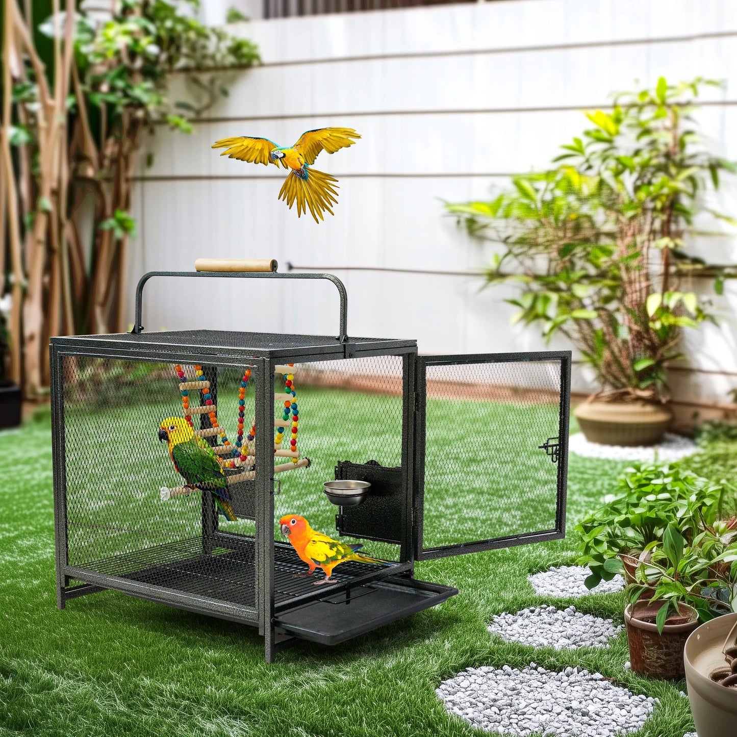 Wrought Iron Travel Bird Cage With Seed Guard And Perch