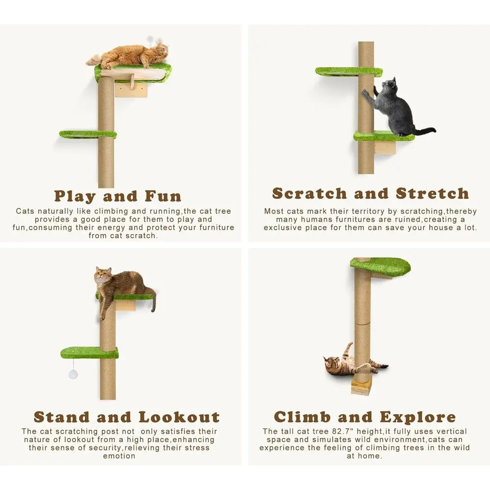 Vertical Cat Climbing Tree With Wall Mounted Platforms For Kittens