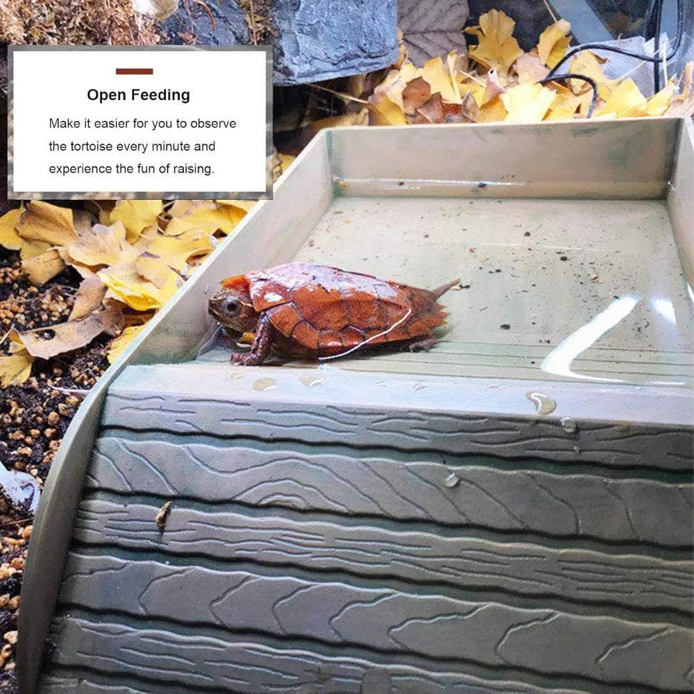 Turtle Bathing Pool Feeding Dish Reptile Water Bowl Habitat Accessory