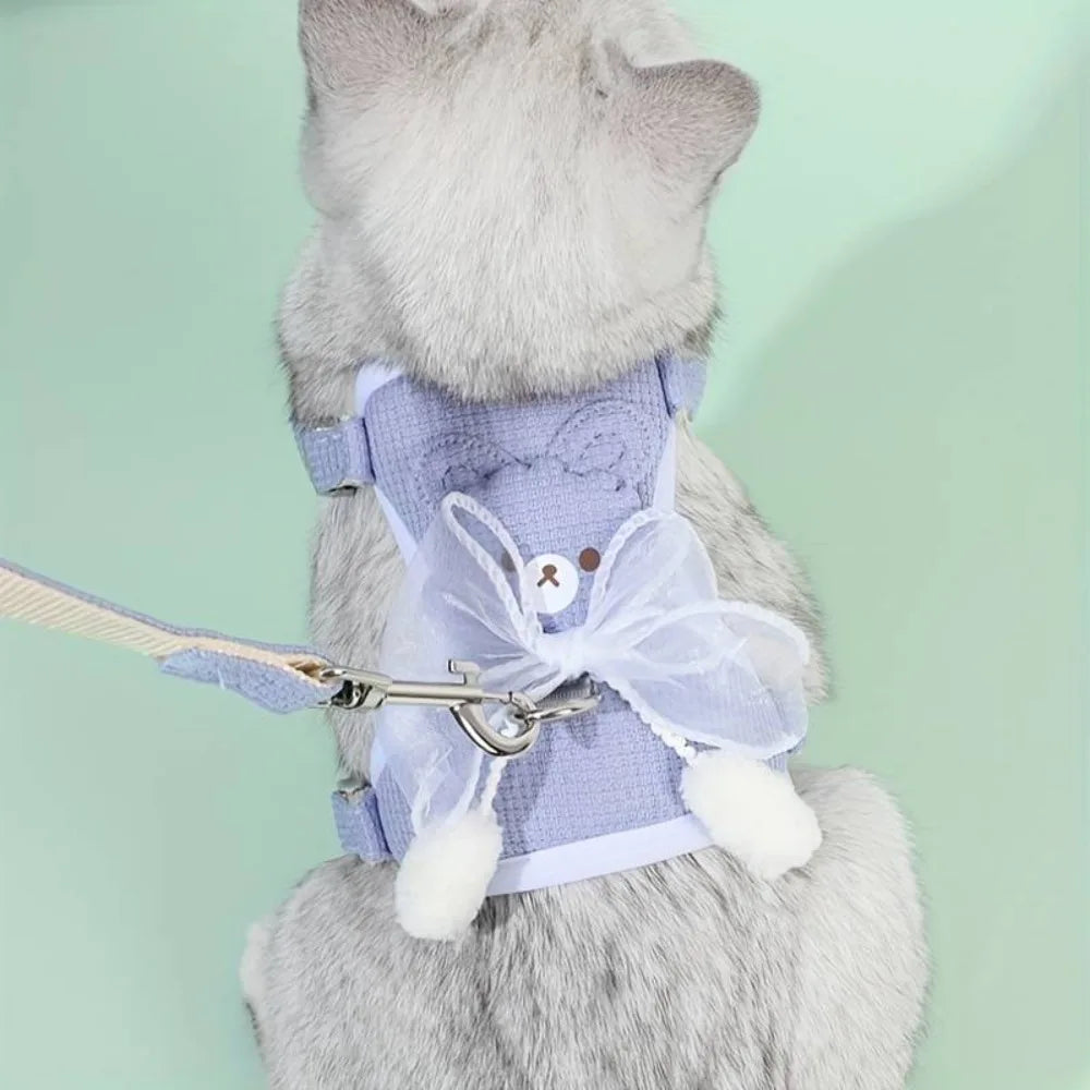 Adjustable Cat And Dog Harness With Leash Polyester