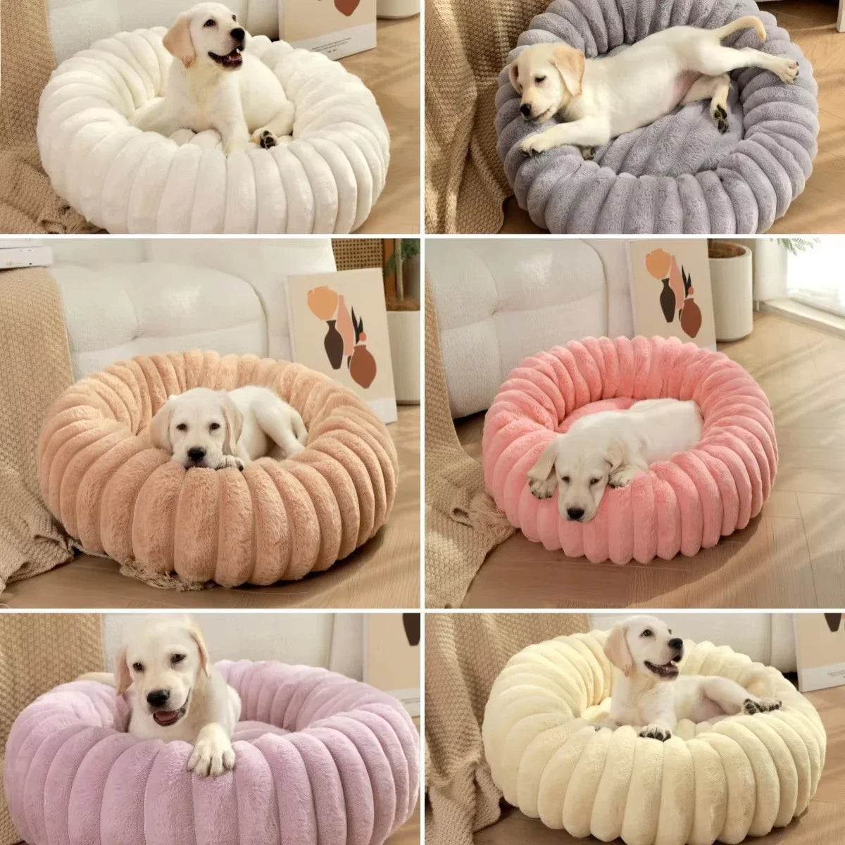 NONECN Round Plush Pet Bed For Dogs And Cats Winter Warm Shelter
