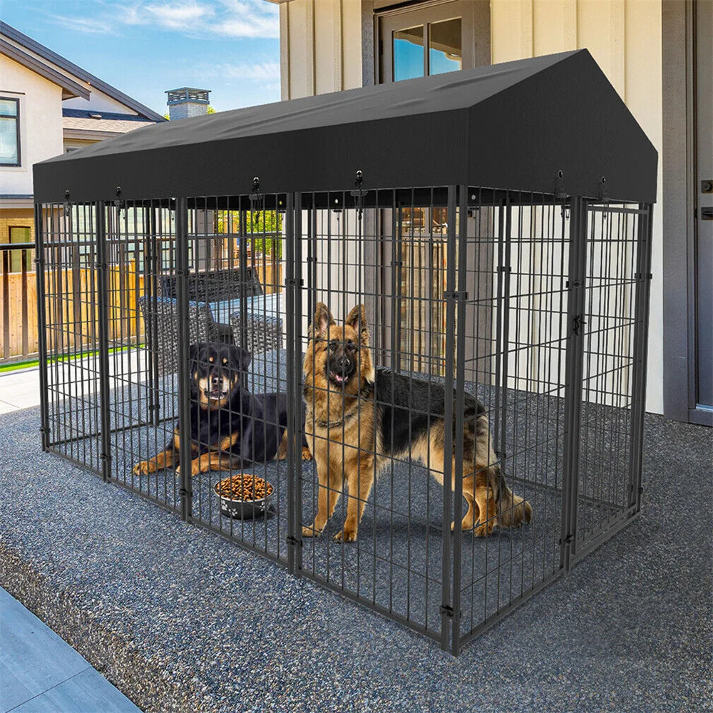 BORWAR Heavy Duty Dog Kennel Welded Metal Playpen With Roof