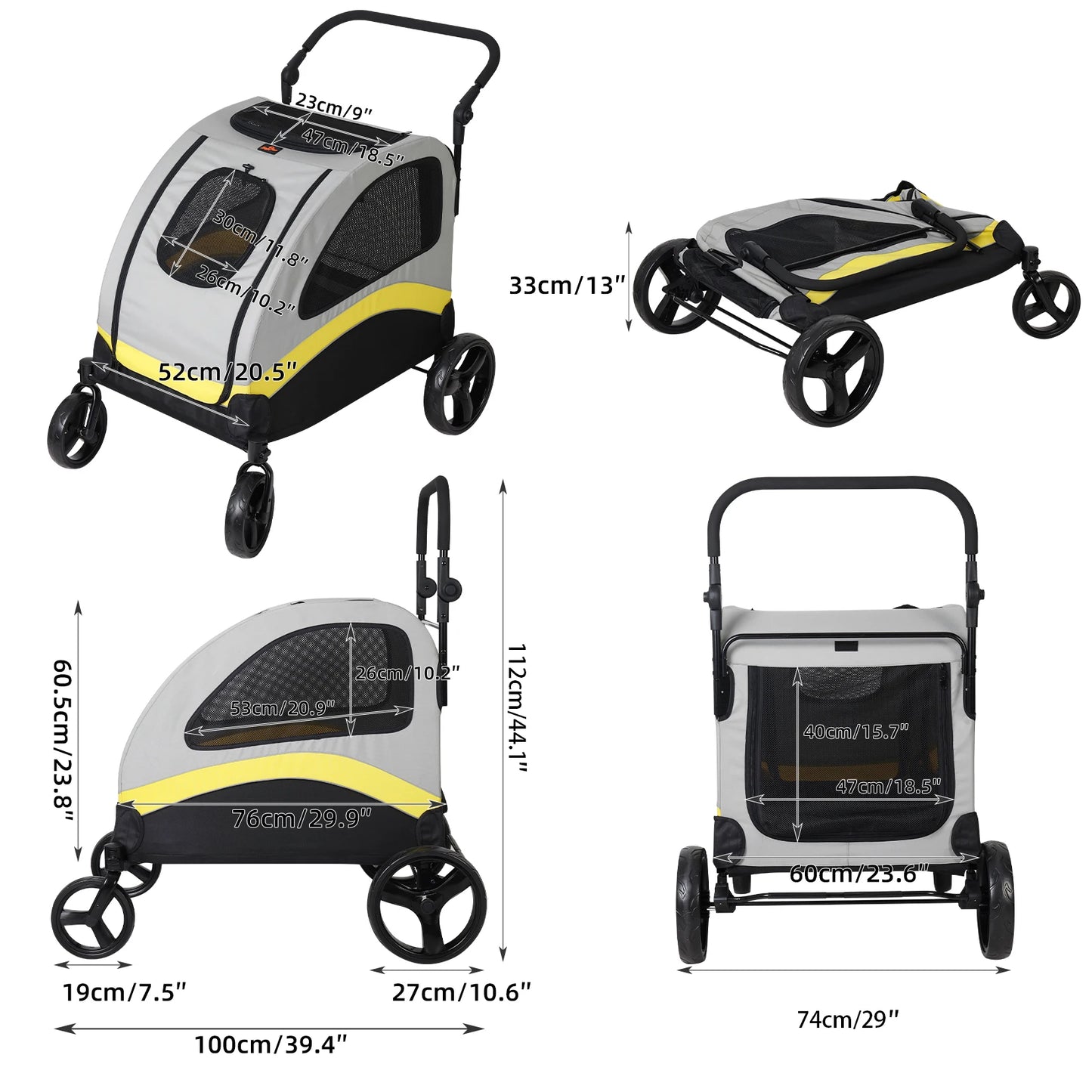 Premium Dog Stroller Pram 4 Wheel Foldable Cart For Pets