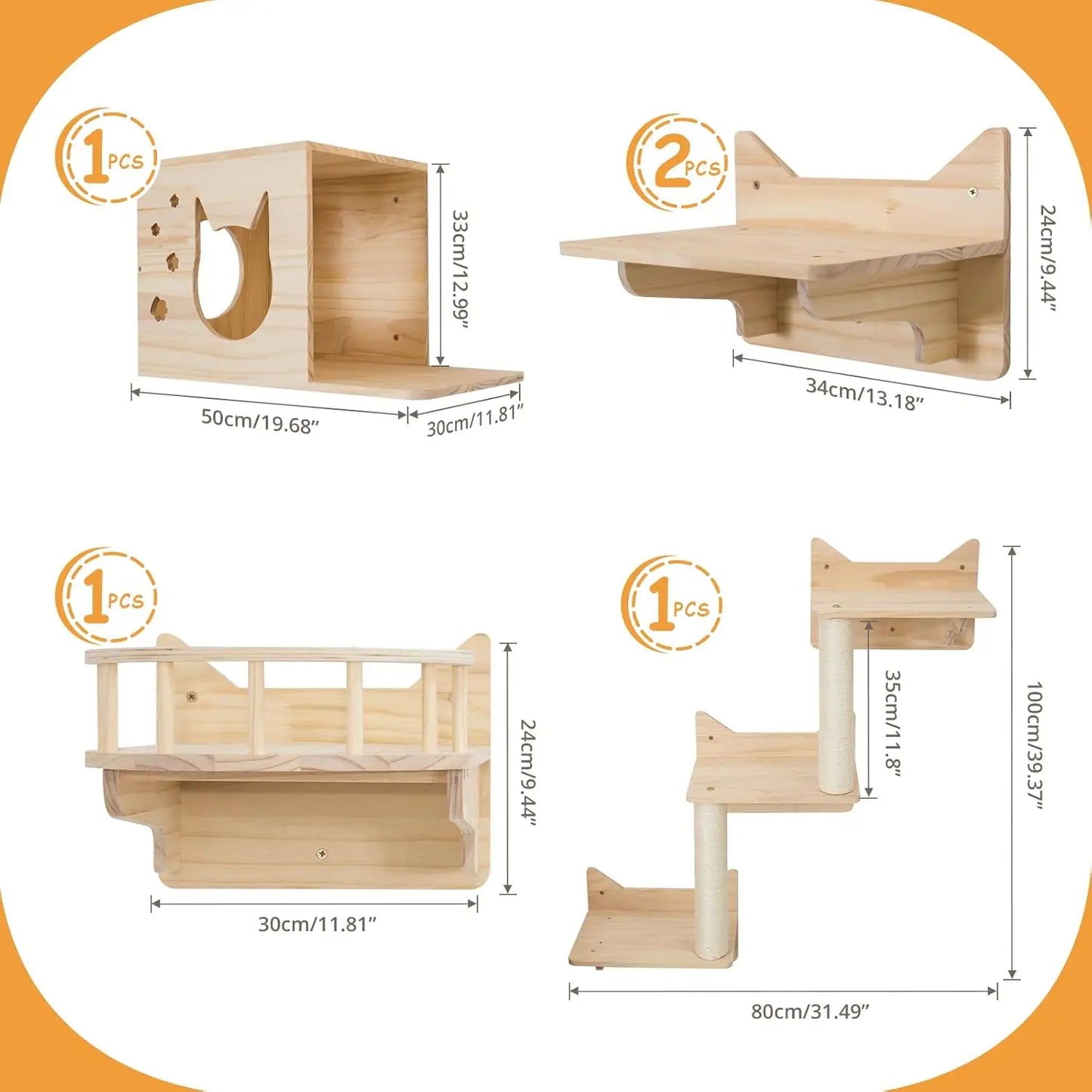Wall Mounted Cat Shelves Set House Tower Scratching Posts Ladder