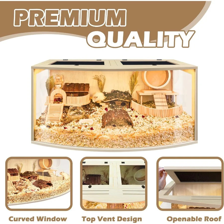 Wooden Hamster Cage Chew Proof Enclosure With Openable Top