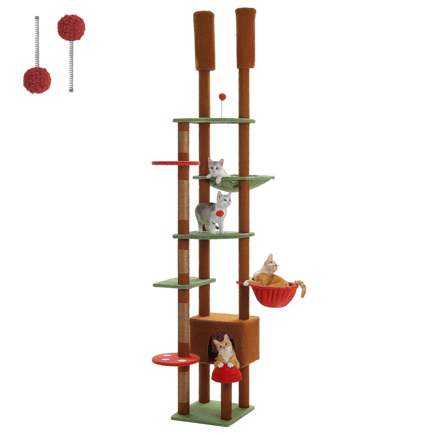 PAWZ Road Adjustable Wooden Cat Tree With Hammock Sisal Posts