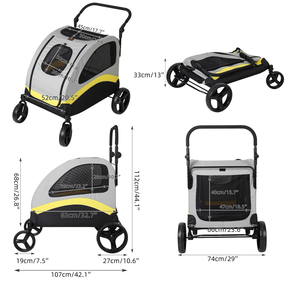 Premium Dog Stroller Pram 4 Wheel Foldable Cart For Pets