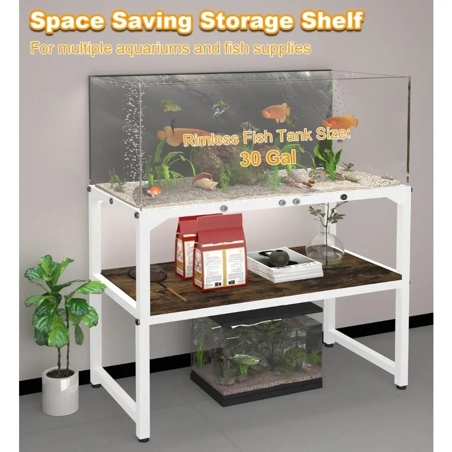 Rimless Fish Tank Stand 2 Tier Metal Aquarium Shelf Breeder