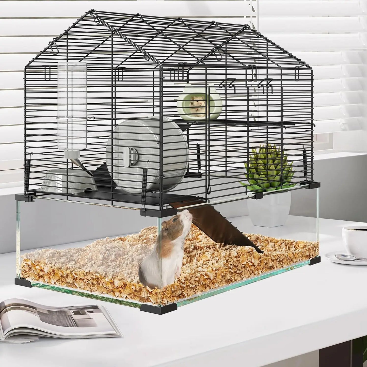 Twister Metal Hamster Cage with Water Bottle Transparent Animal Habitat