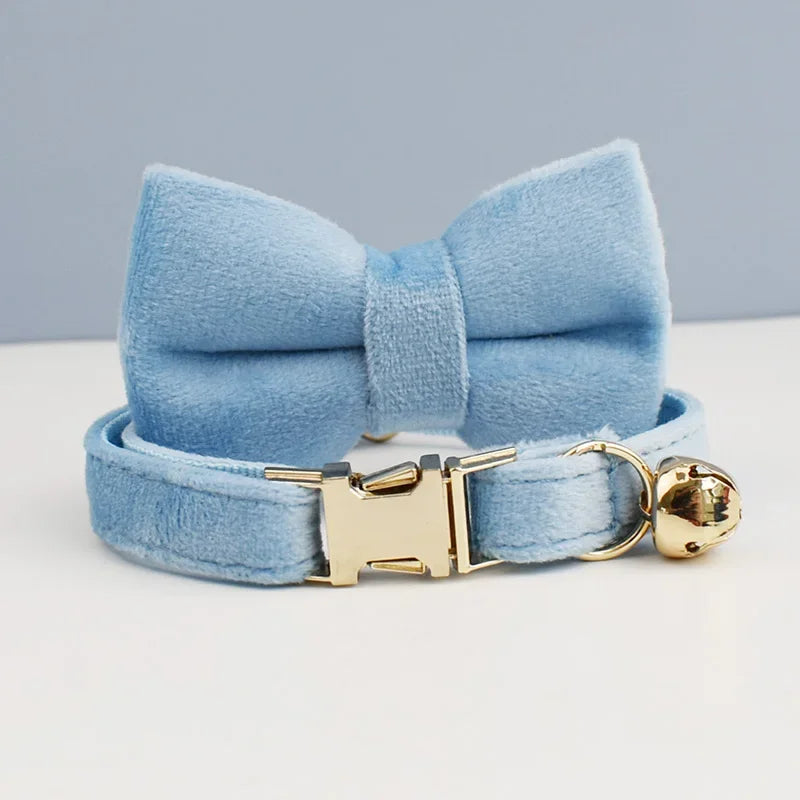 Cute Bowknot Cat Collar With Bell Engraving ID Tag Nameplate Personalization