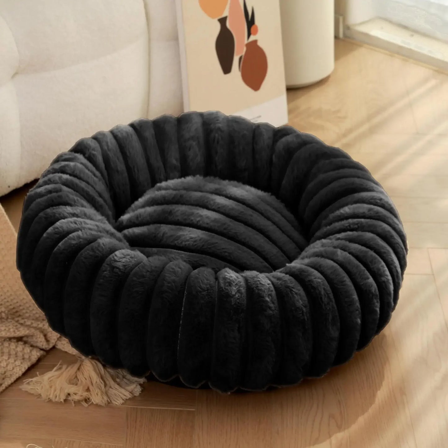 NONECN Round Plush Pet Bed For Dogs And Cats Winter Warm Shelter