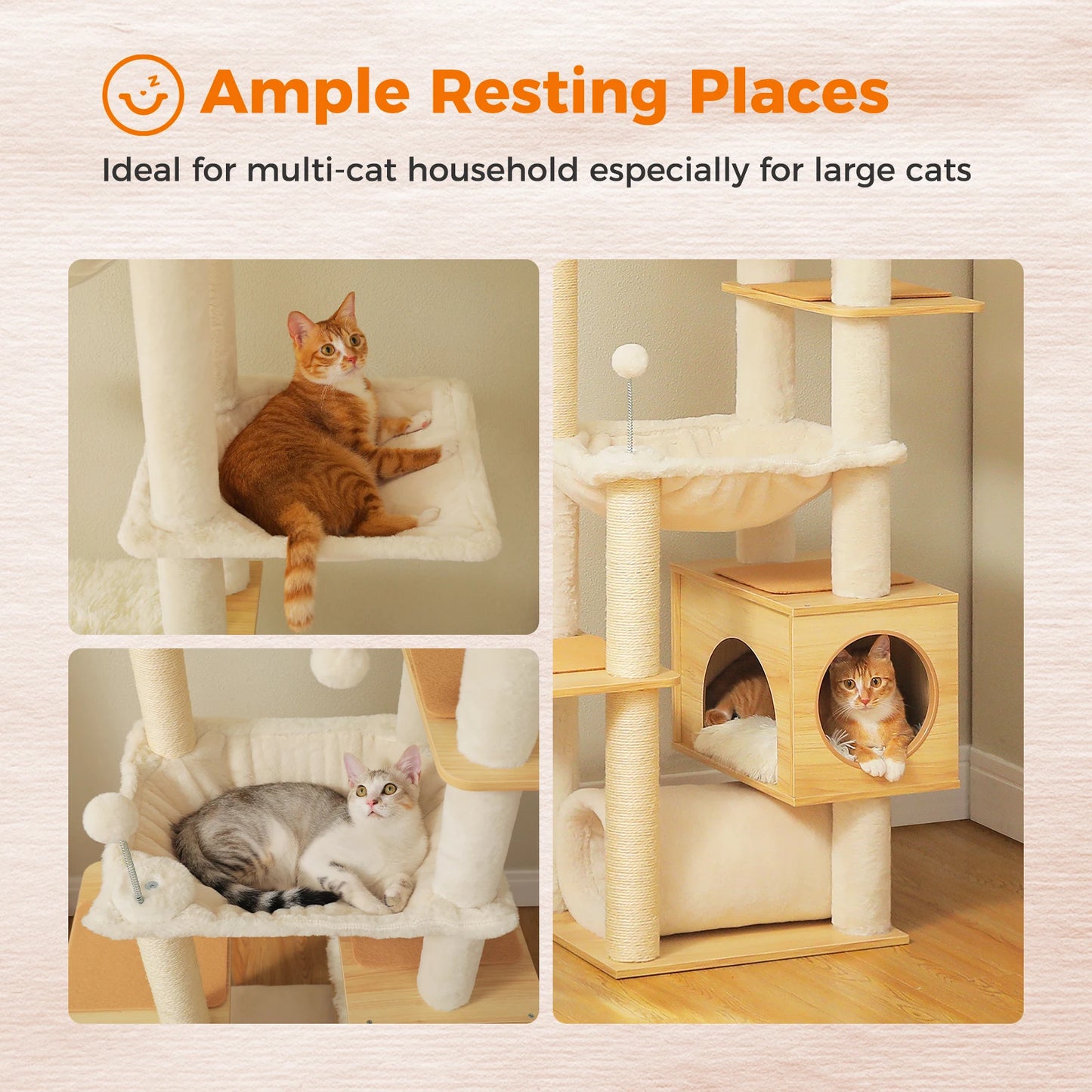 PAWZ Road Adjustable Wooden Cat Tree With Hammock Sisal Posts